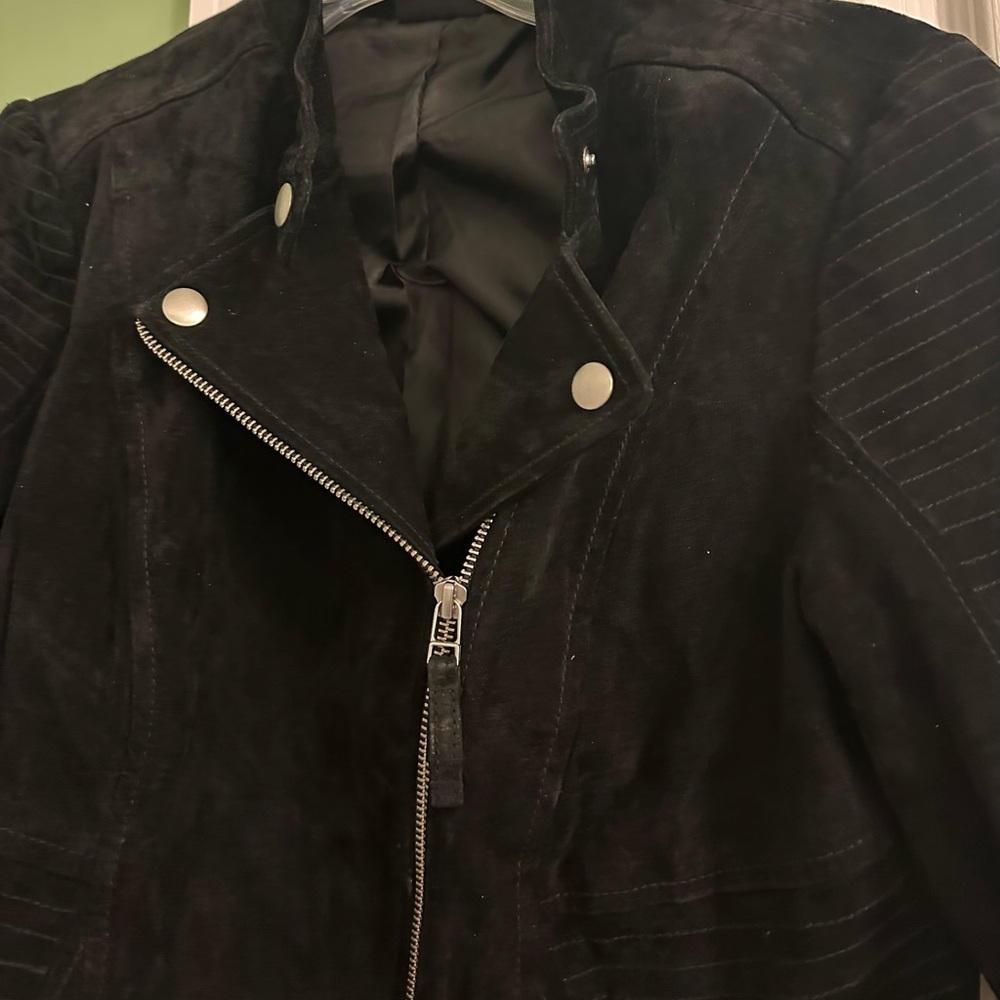 Black Suede leather biker Esmara by Heidi Klum jacket size medium - Picture 8 of 9